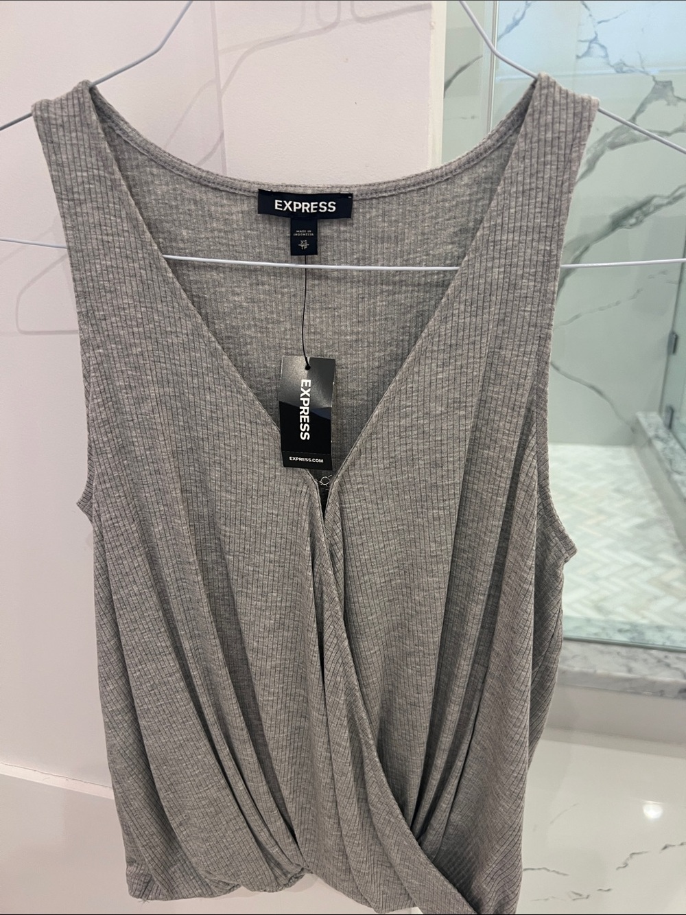 Express Ribbed Faux-Wrap Sleeveless Top — Light Heather Gray never worn
